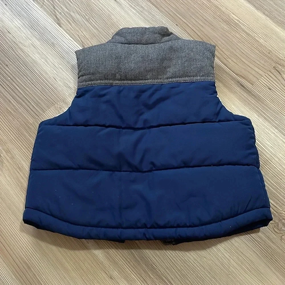Baby Gap puffer vest jacket Sherpa lined Full zip Navy & Gray Size 6-12 mos